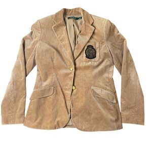 Ralph Lauren Tan Corduroy Blazer with Embroidered Crest
